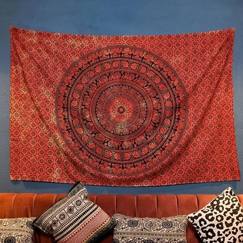 Image of Craft Trade 50x60 Inches Psychedelic Orange Cotton Mandala Ombre Wall Hanging Tapestry
