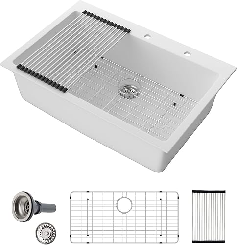 Miniatura 30 de Sarlai Fregadero de cocina negro de 18 x 18 pulgadas, fregadero de estación de trabajo de preparación de barra de 18 x 18 pulgadas, fregadero