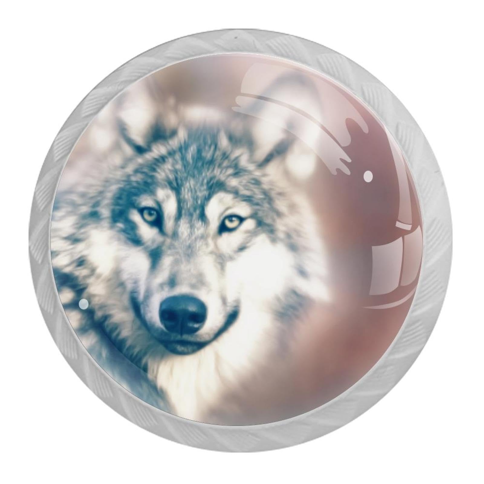 Tqmspg 4 Pieces Drawer Pulls Wolf Animal Door Knobs Dresser Handles for Kitchen Wardrobe Cupboard Hardware Furniture