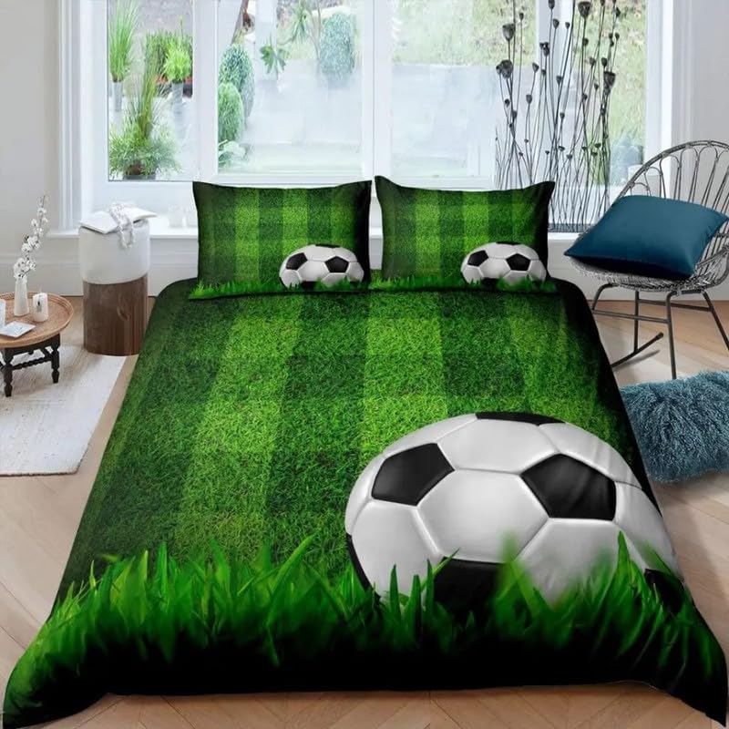 Football Housse de Couette 90x190 et taie d'oreiller lit enfant vert microfibre