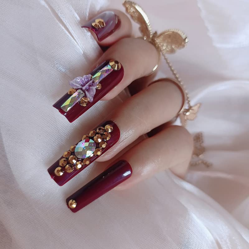 Miniatura 2 de ZYBUXY 24 piezas de joyería de diamantes de cristal para mujer uñas postizas a presión de color caqui uñas postizas medianas de aguja de cobertura