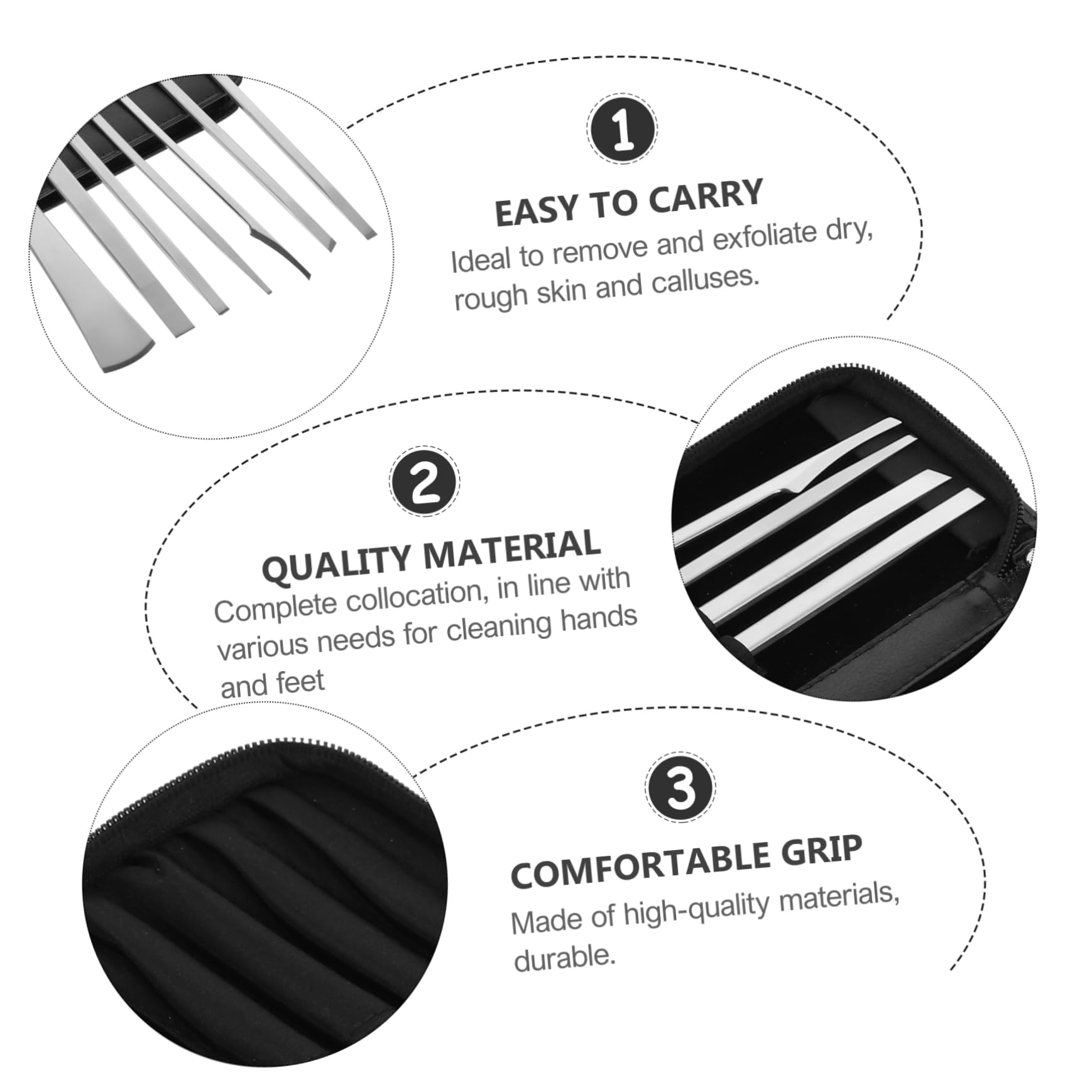 Acciaio ad Alto Manganese Coltelli per Pedicure Set 7 Pezzi | Argento, Materiale Pu, per Uso Familiare e Professionale, per Mani e Piedi, Rimozione Calli e Pelle Secca