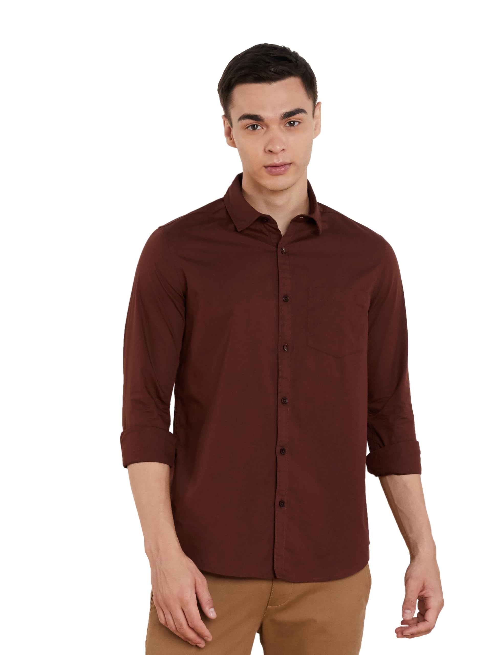 Amazon Symbol Men's Brown Slim Fit Cotton Shirt - Image 1