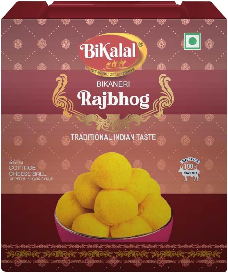 Bikalal Rajbhog | 1Kg | Authentic Indian Sweet Rich Flavor, Creamy Texture Rajbhog by Bikalal | With Sweet Syrup | Perfect Bikaneri Rajbhog for Special Occasions | Authentic Bikaneri Rajbhog