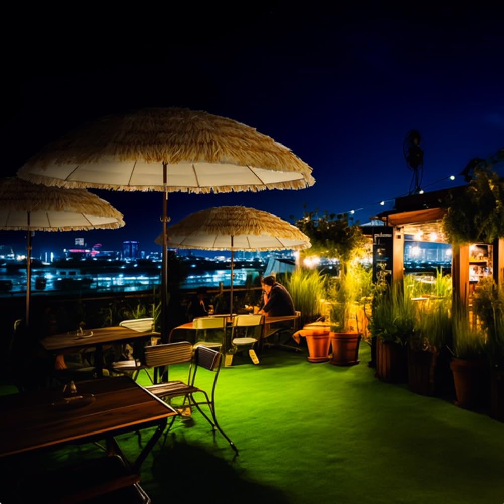 Ombrellone da Spiaggia Tropicale Antivento in Stile Tiki con palo in Ferro inclinabile e 10 Stecche in Fibra di Vetro, Parasole Portatile per Esterni, Ideale per Spiaggia e Giardino, con BOR