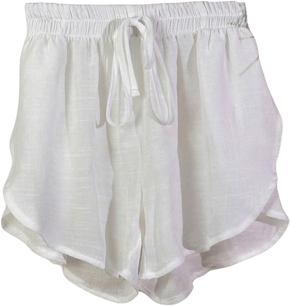 MakeMeChic Women's Drawstring Waist Bikini Cover Up Solid See Through Split Hem Beach Cover Up Shorts White XX-Large - Image 5