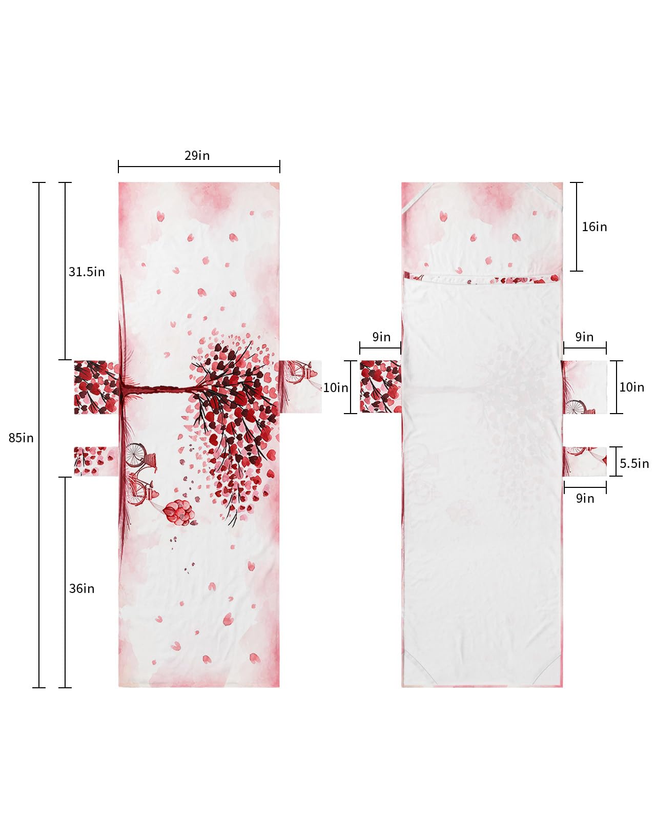 Red Pink Valentines Beach Lounge Chair Towel Cover, Soft Chaise Lounge Towel with Side Pockets Patio Pool Chairs Cover for Beach/Pool Sunbathing 29x85 Love Heart Tree Balloon Bike