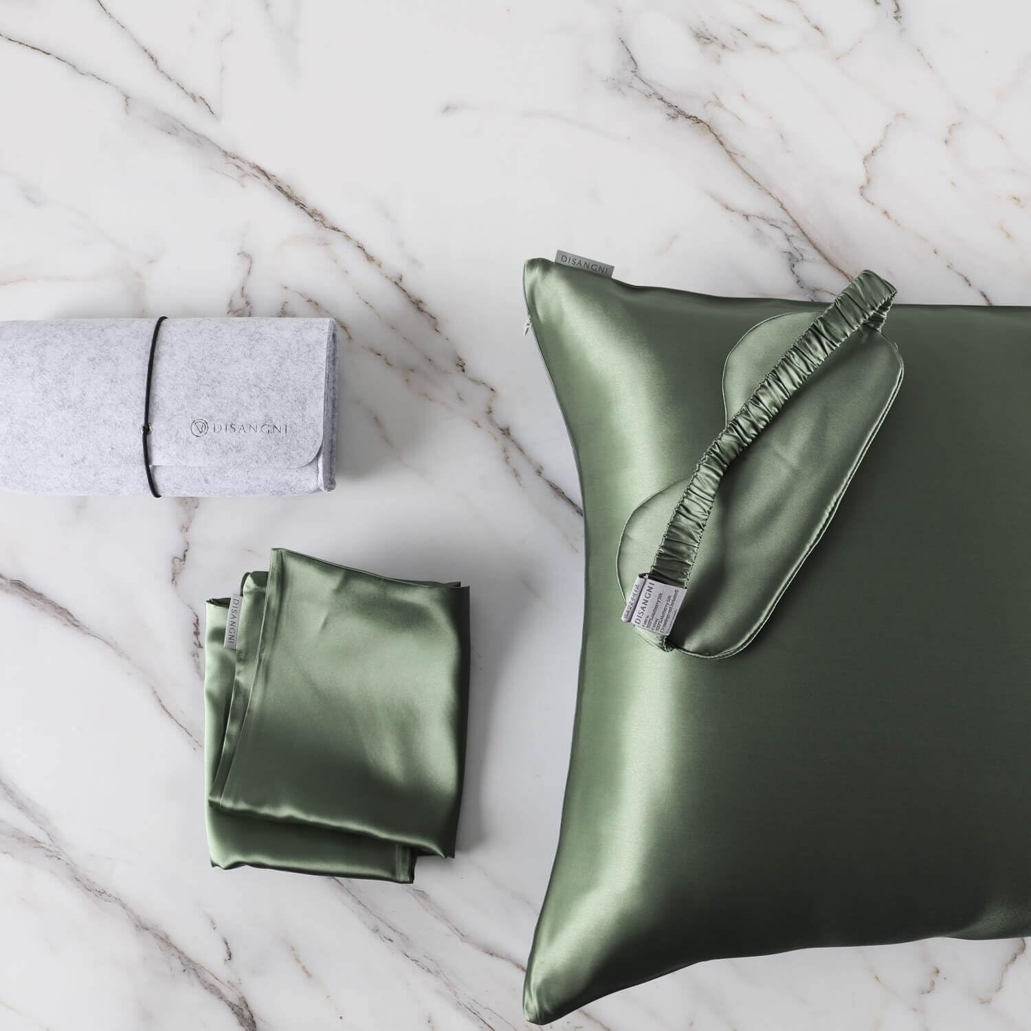DISANGNI Silk Indulgence Set: 22 Momme 100% Natural Mulberry Silk Pillow Case & Eye Mask Duo for Hair and Skin (1pc Standard Size 20" x26",Green Pillowcase Eye mask Set) — image 1