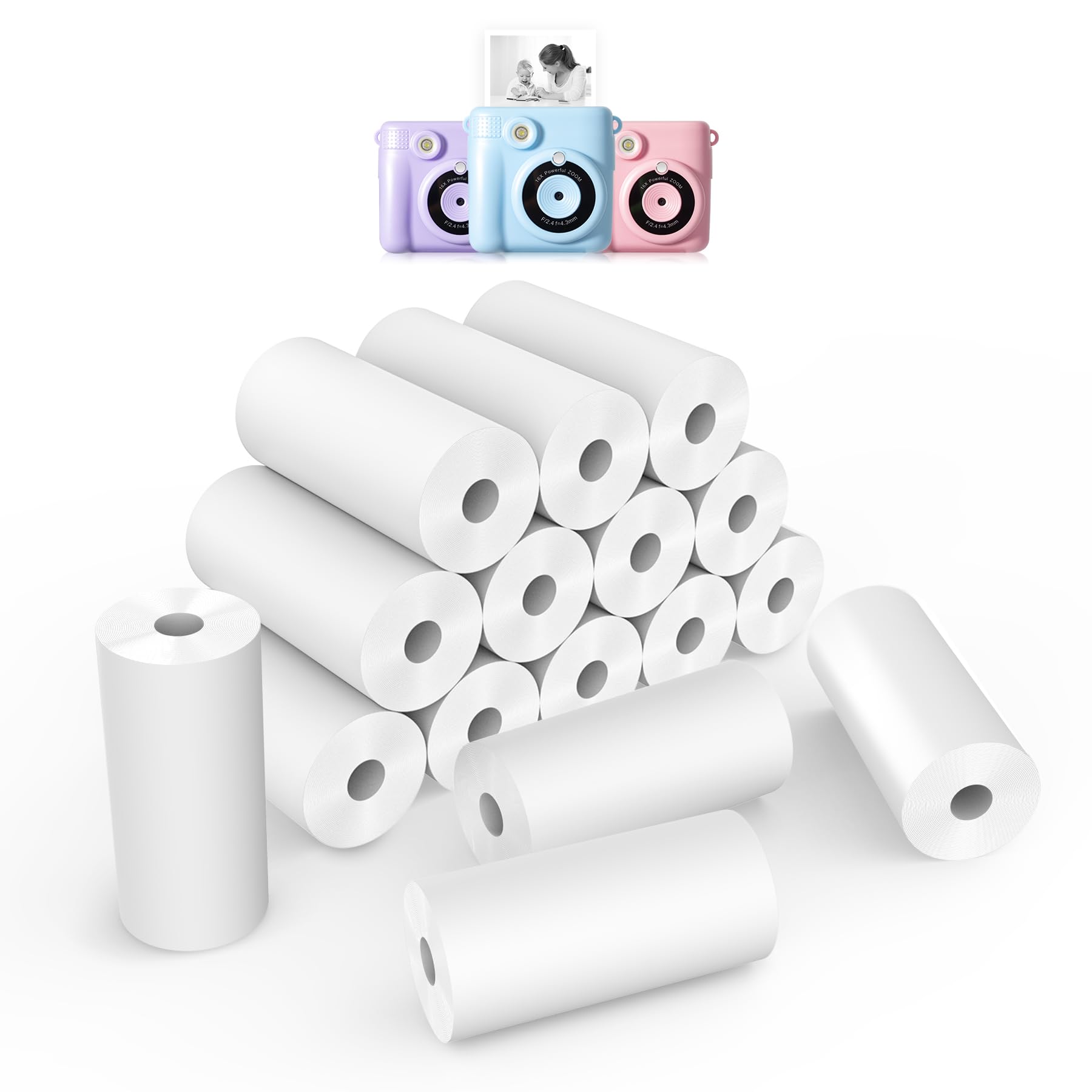 16 Rolls Instant Print Camera for Kids Refill Print Paper - Hikkon Thermal Print Paper Rolls Photo Print HD Printing for Most Kids Instant Camera(