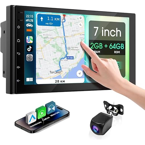 7 Inch Double Din Car Stereo,with Wireless Apple CarPlay and Android Auto Screen for Car,HD Touch Screen carplay Screen with 1080P Backup Camera,Mirror Link,AUX,FM/AM|Wireless 2 Din Car Radio
