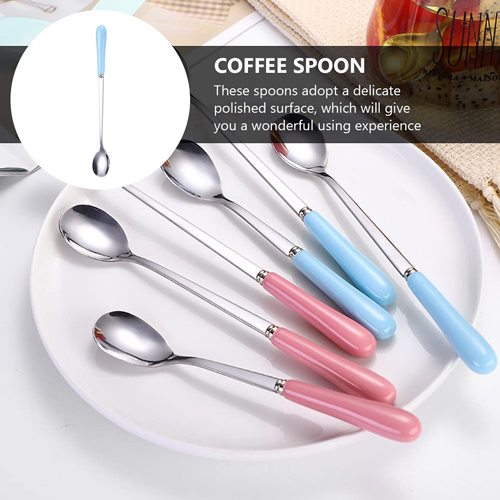 4pcs Stainless Steel Long Handle Latte Spoons Coffee Tea Dessert Silverware Yoghurt Stirring Spoon with Porcelain Handles for Weddings,Christmas,Birthdays - Image 4