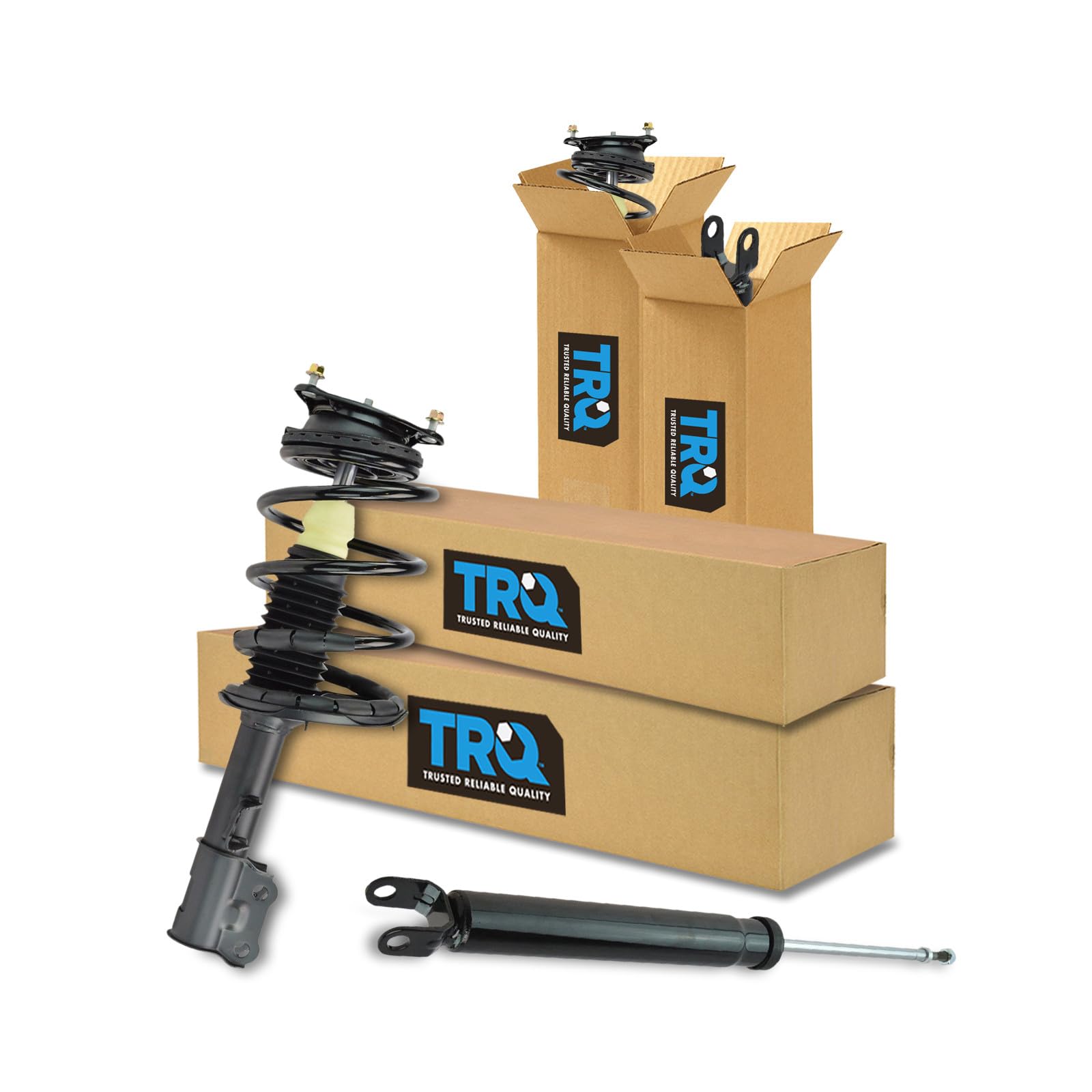 TRQ Front and Rear Complete Strut Assembly &amp; Shock Absorber Kit Complete Strut &amp; Coil Spring Assembly Compatible with 2007-2010 Hyundai Elantra