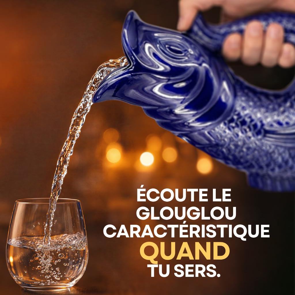 Carafe Glouglou Poisson Bubble Jug, Vase Pichet Vert Océan Foncé, Très Grand Pichet 1,5 Litre, Pièce Décoration Maison en Céramique pour les Cocktails, l'Eau et le Gin