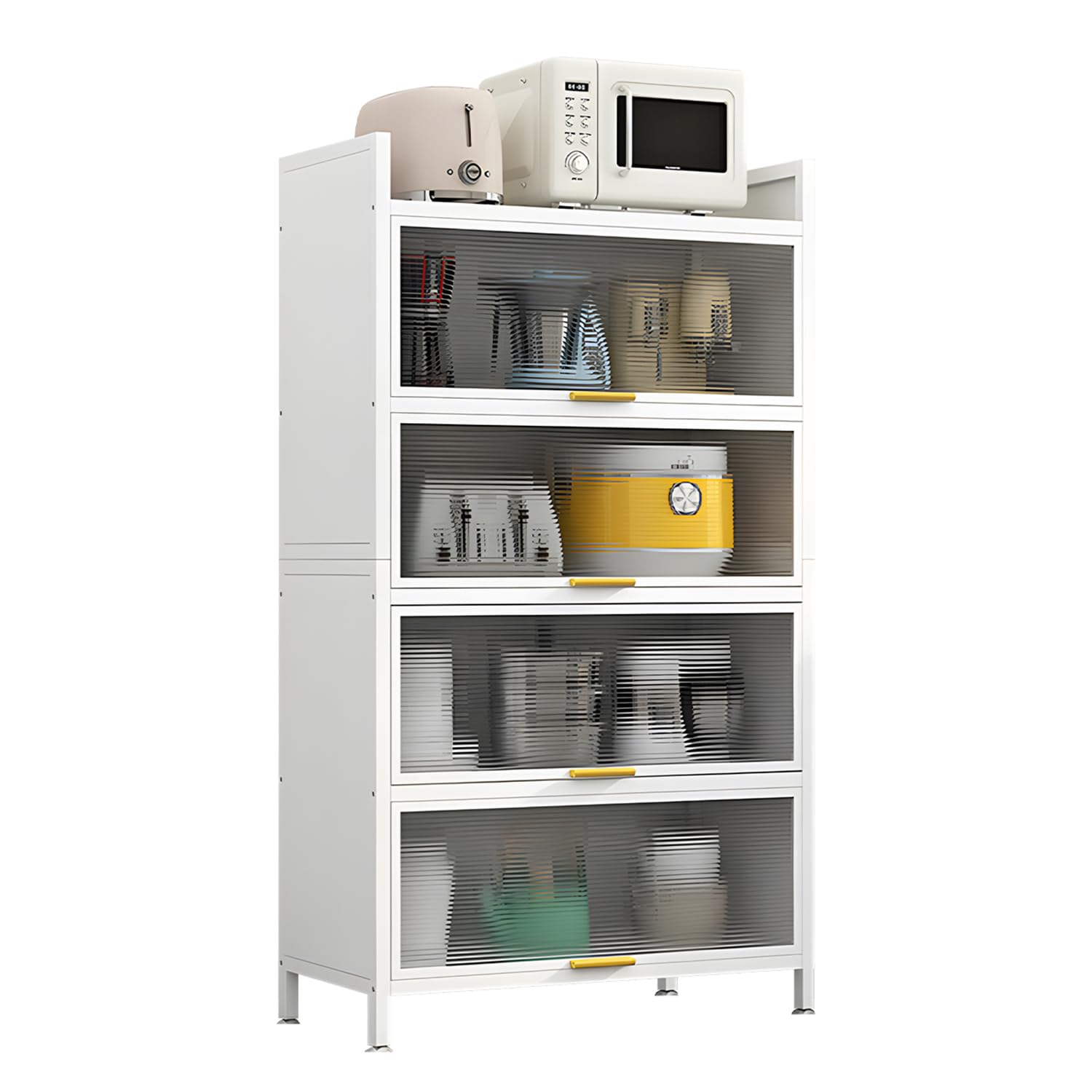 5-stufiges Küchenschrank, Staubdichter Lagerschrank mit Türen, Lagerschrank mit Rollen, Vertikalschrank, 60 x 32 x 144 cm (Weiß, 5 Floors)