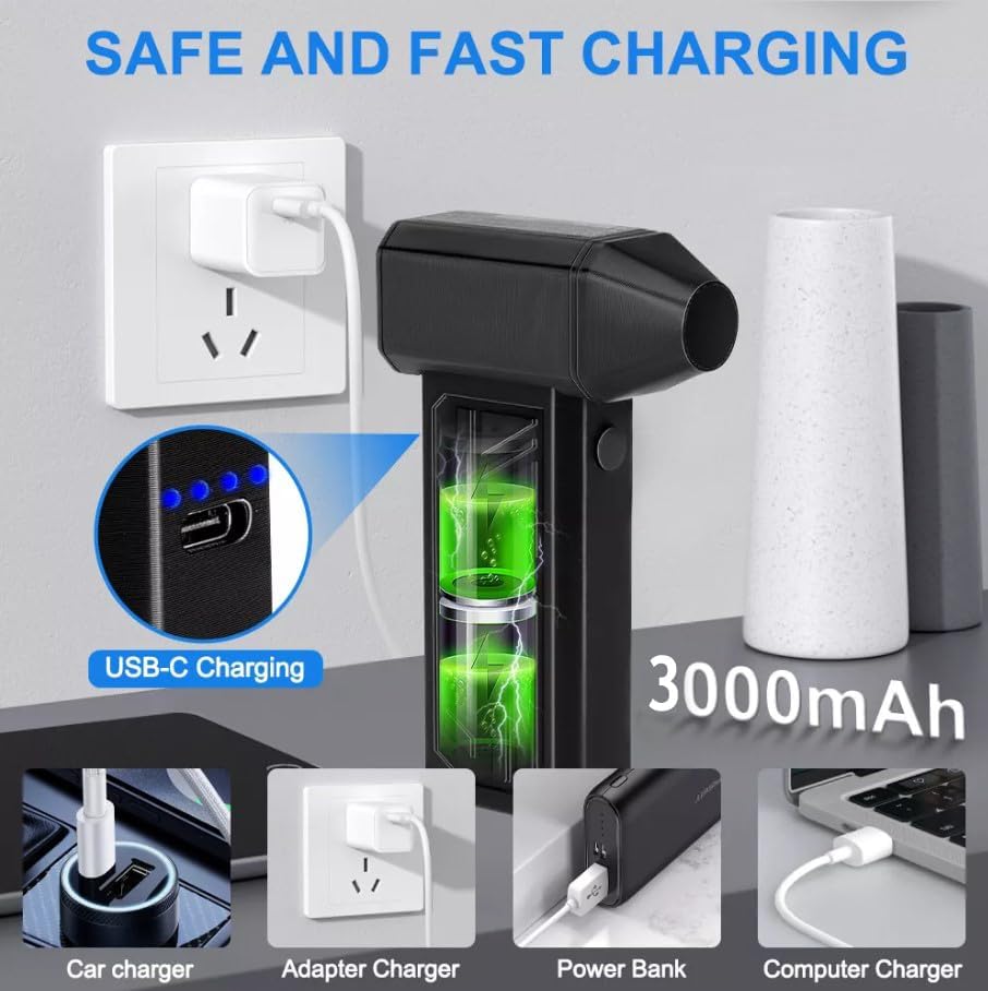 FEXMY Upgraded Turbo AIR Blower & Vacuum 2in1 Machine, Best Car Cleaning kit, Handheld 3rd Gen Brushless Motor 130000 RPM, 2 Speed, 3000mAh Rechargable, Multi Usage for Car,Home (A1) - Image 7 thumbnail