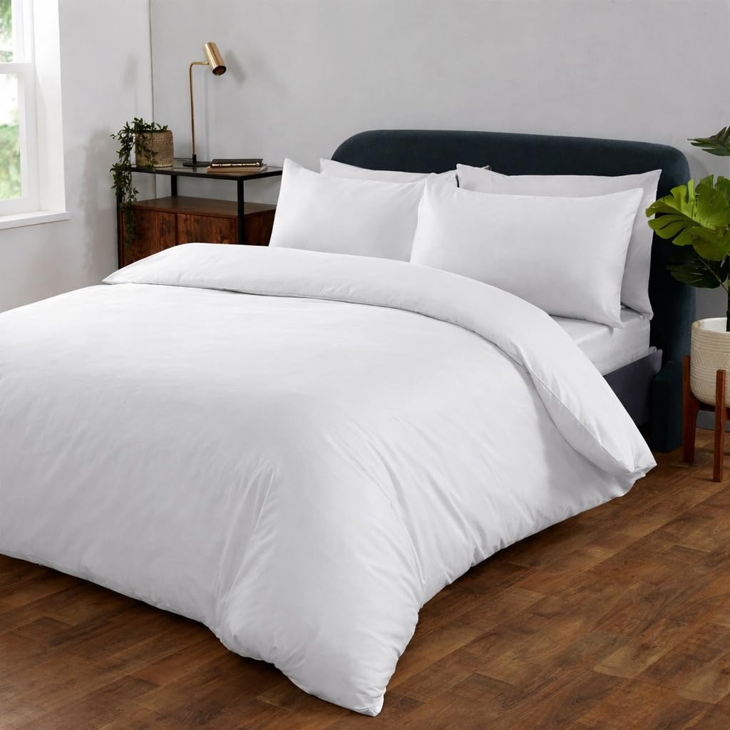 Ghazlan Duvet Cover Set,300 Thread Count 100% Cotton 3Pcs Bedding Set- Duvet Cover with Free Matching Pillowcases, Luxury Sateen Weave Ultra Soft Easycare Hotel Quilt Cover Set (White, King)