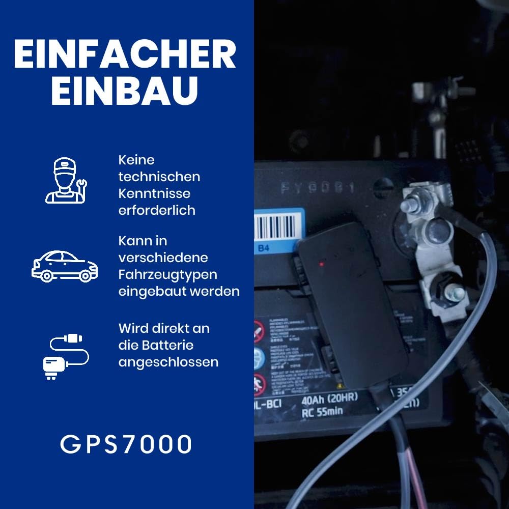 GPS7000 Versteckter 4G-GPS-Tracker mit 2-Draht-Anschluss für Pkw und LKW, Echtzeit-Ortung, 90-tägige Testphase inklusive, optionales Abonnement, Keine versteckten Gebühren