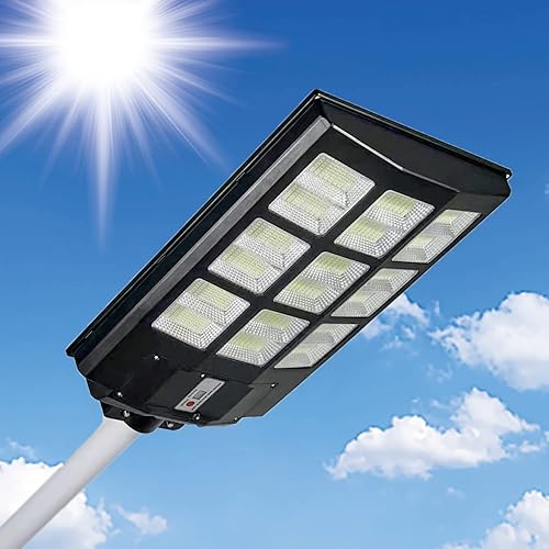 Vipbera - Luces solares de 1000 W con sensor de movimiento para exteriores, luz de calle solar del atardecer al amanecer al aire libre con luz de