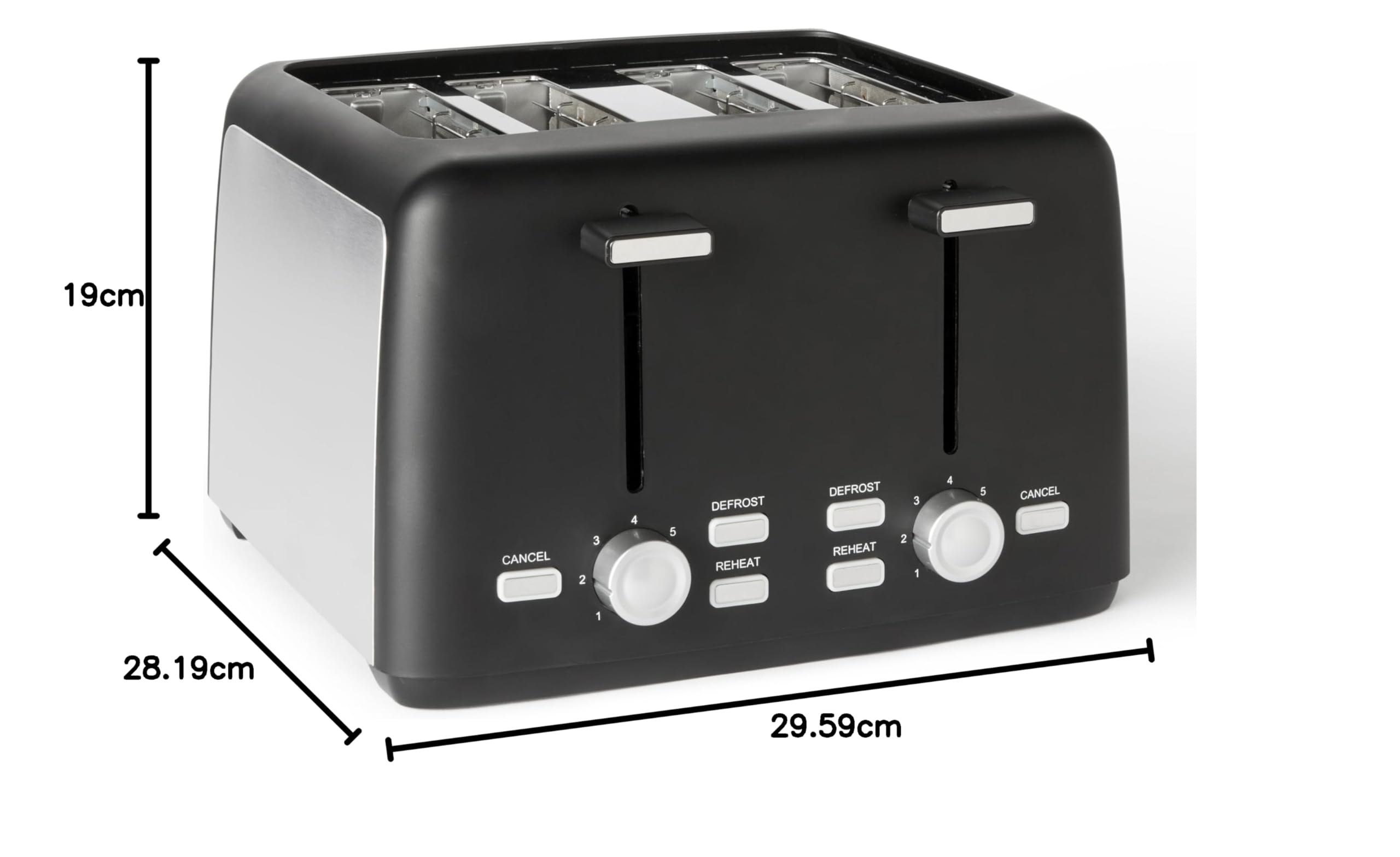 Amazon Basics 4-Scheiben Toaster mit 7 Bräunungsstufen und Herausnehmbarer Krümelschublade, Extra Breite Schlitze, 1500W, Schwarz