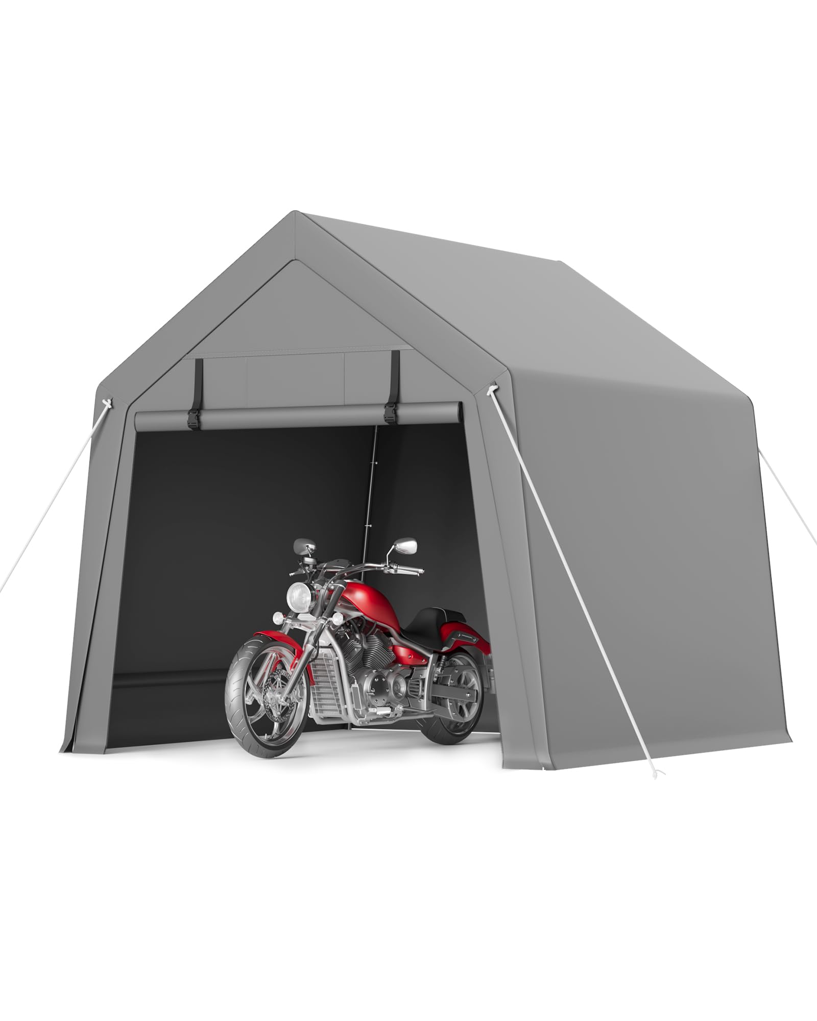 Portable Outdoor Storage Shed 6 ft X6 ft, Waterproof & UV-Resistant Garage Shelter with 2 Roll-Up Zipper Doors, Anti-Snow Carport Tent for Motorcycle, Bike, Garden Equipment, Gray