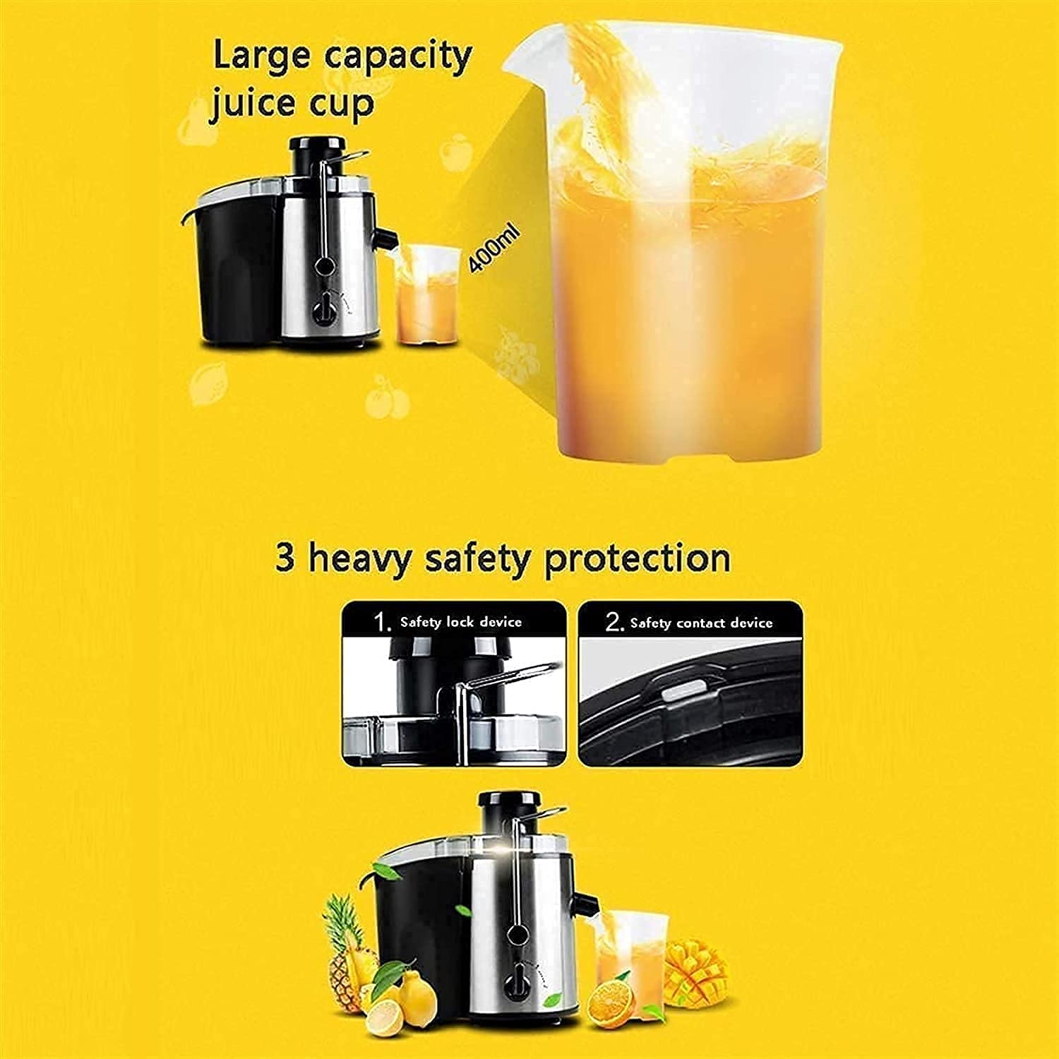 Estrattore di Succo, estrattore di Succo con Bocca Larga da 2,6'', centrifuga a 2 velocità per Frutta e Verdura, Senza BPA