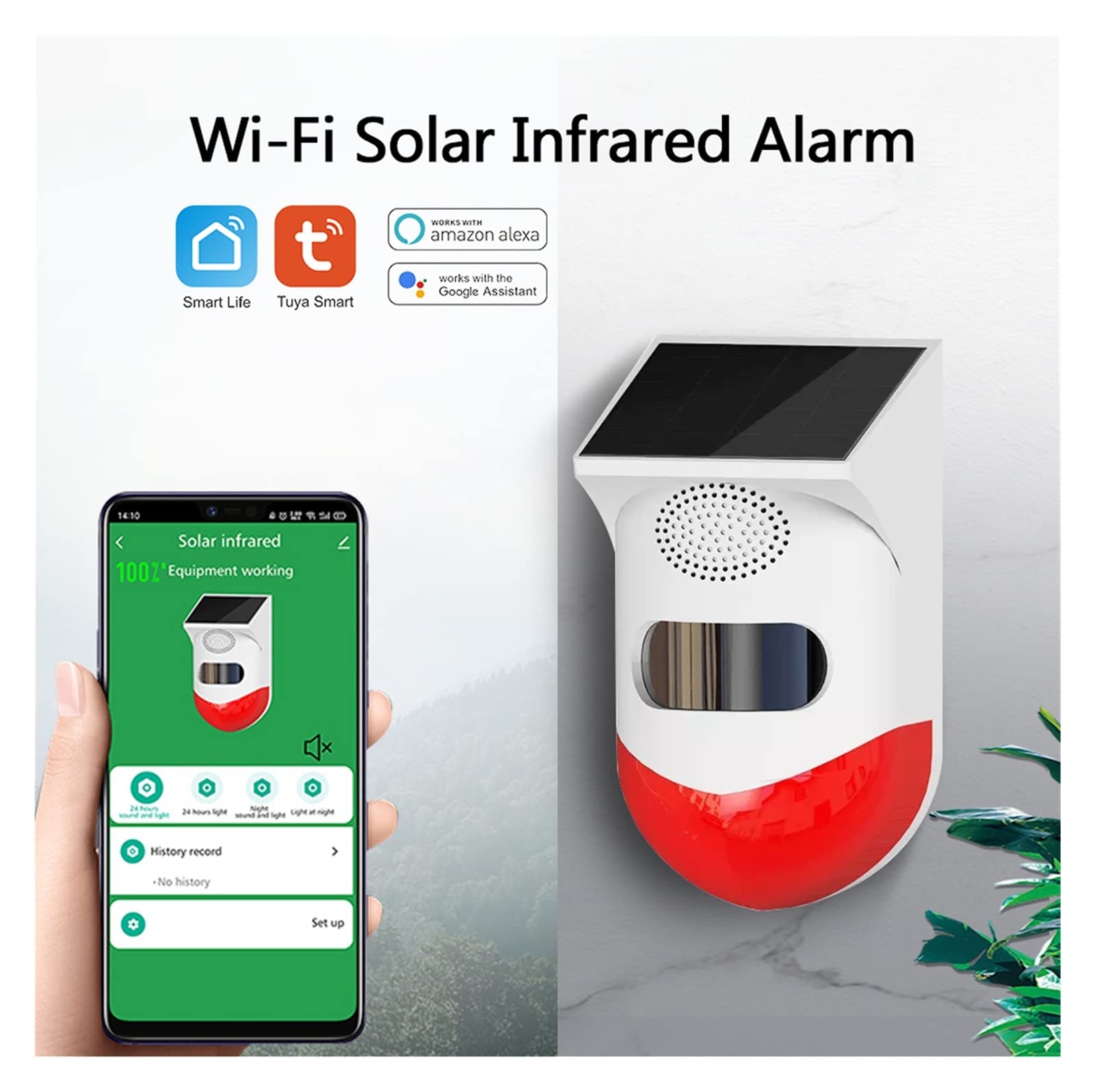 WiFi Red Light Flash Strobe Solaire extérieur Solar Infrarouge Sirène imperméable for TUYA Smart Life App Système d'alarme de sécurité Autonome à la Maison,SystèMe Domotique Multifonctionnel