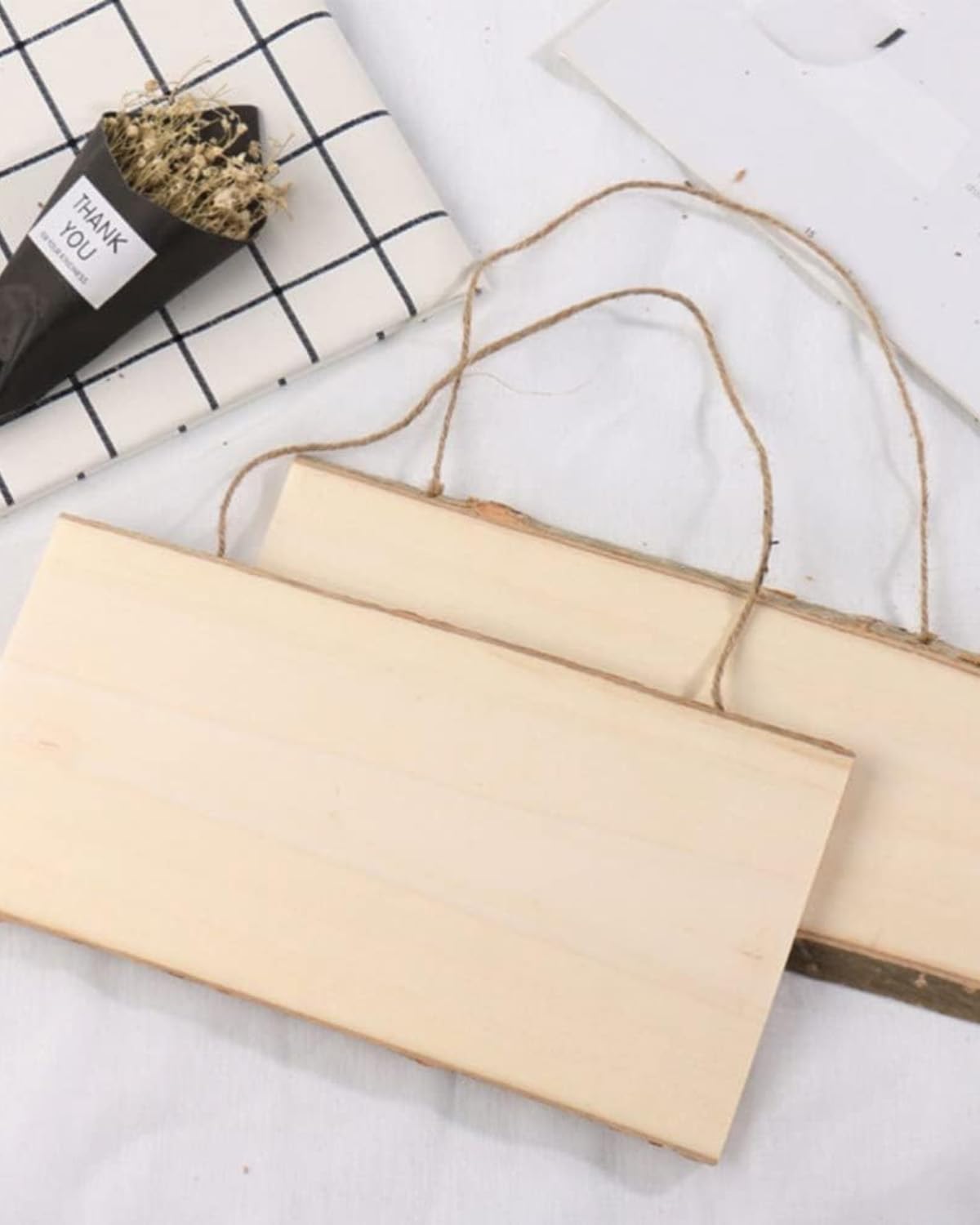 2 Targhette In Legno Grezzo 10x25cm - Per Decorazione Fai Da Te Con Corda - Foto 3