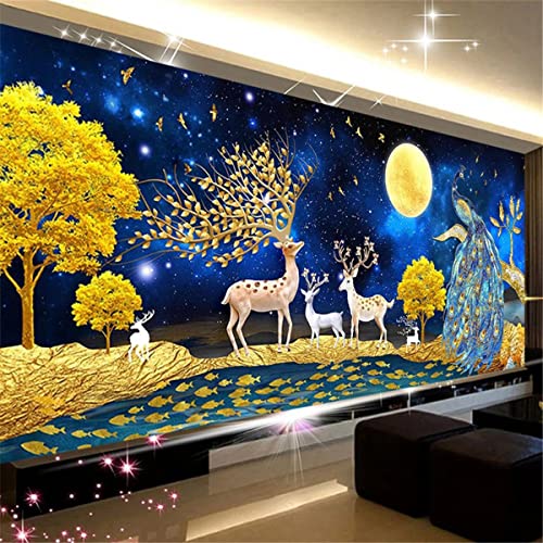 Broderie diamant 5d grand format cerf paon decoration murale 120x50 cm