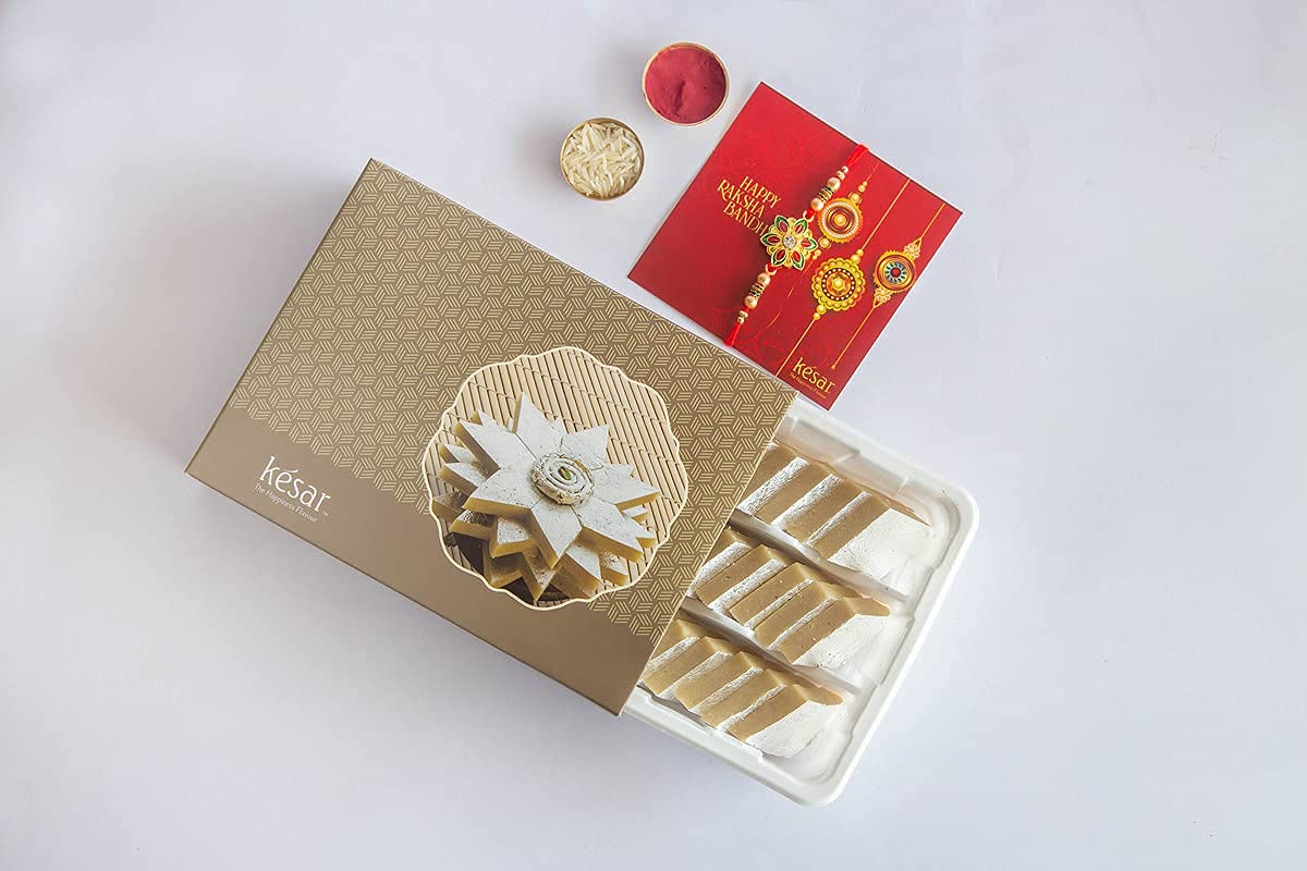 Dessert Drama by Kesar Sweets Kaju Katli (200g) Cashew Sweets & Greeting Card | Gourmet Kaju Barfi Hamper| Sweets Indian Mithai with Diwali Greetings Card || Combo Gift Pack || Corporate Gifts