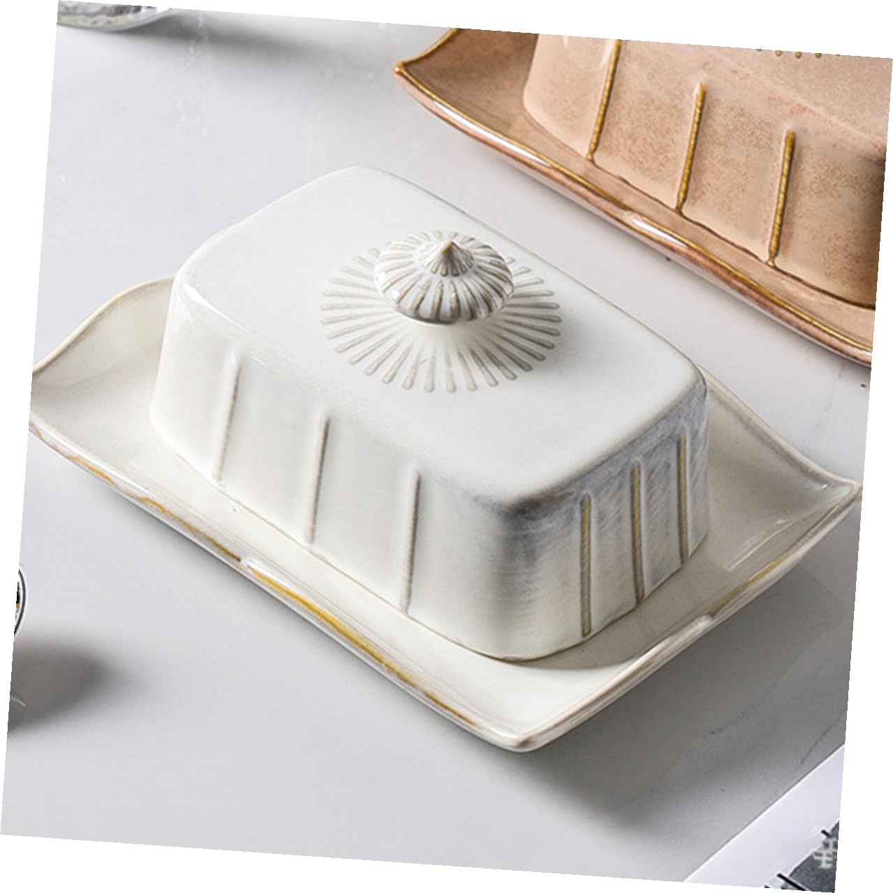 Beurrier Céramique Blanc Couvercle, Plateau à Beurre Pratique Conservation des Aliments, Décoration Cuisine Service à Domicile