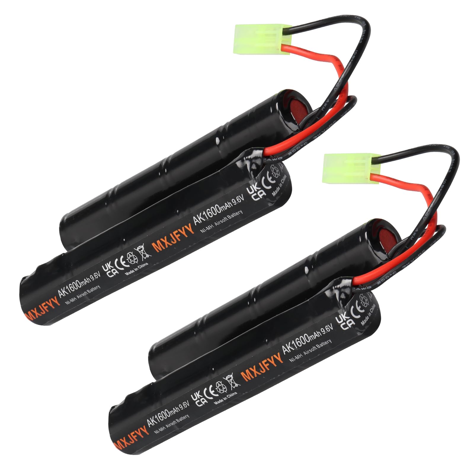 Lot de 2 Batteries Airsoft NiMH 9,6 V 1600 mAh, Batterie Papillon Rechargeable 8 S Nunchuck pour Airsoft