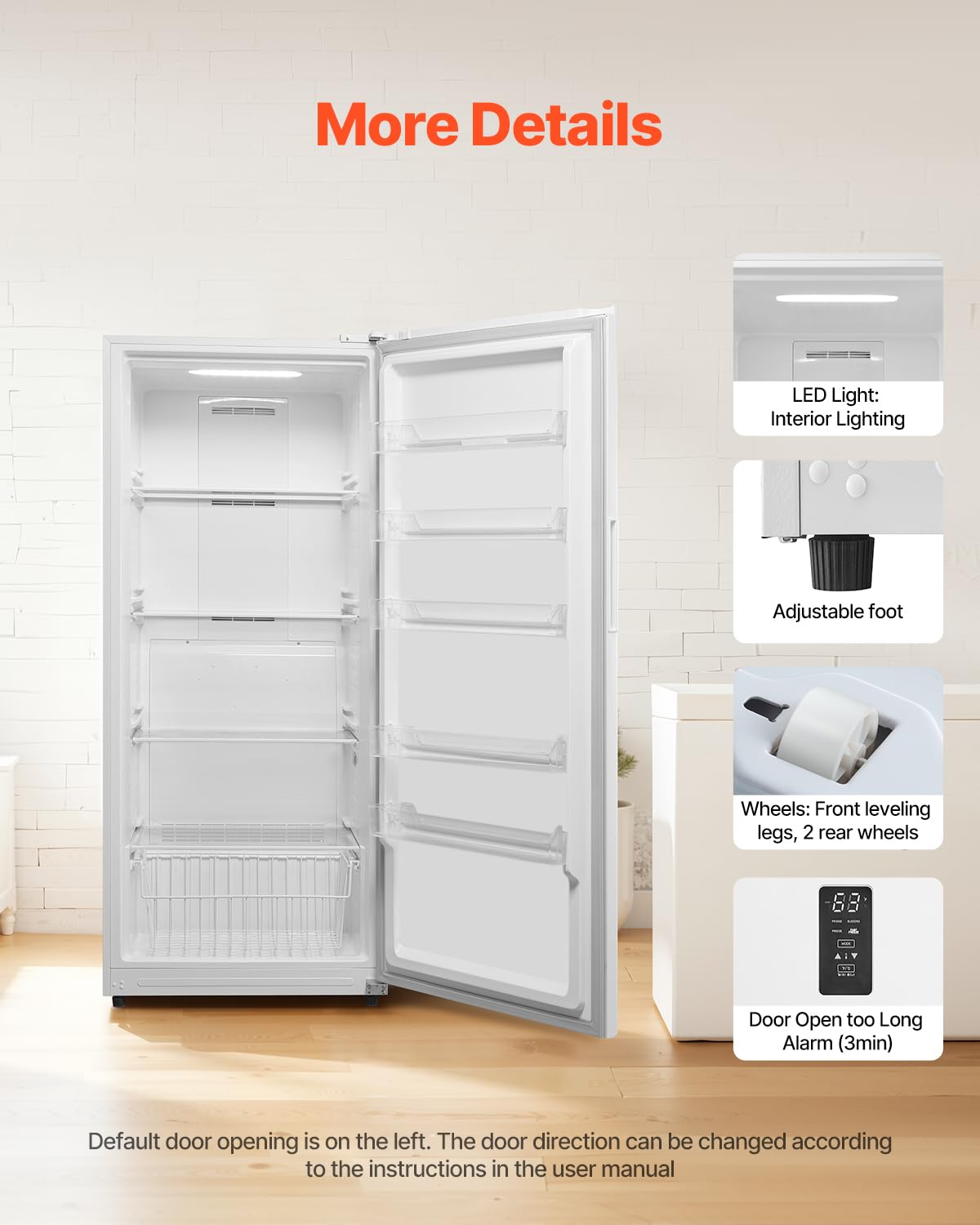 VEVOR Convertible Freezer/Refrigerator, 20.2 Cu.Ft Frost Free Upright Freezer With Temp Control Panel, Door Open Too Long Alarm, Adjustable Shelves And LED, Standing Fridge For Kitchen, Office, Garage on Fridge.com - View 5
