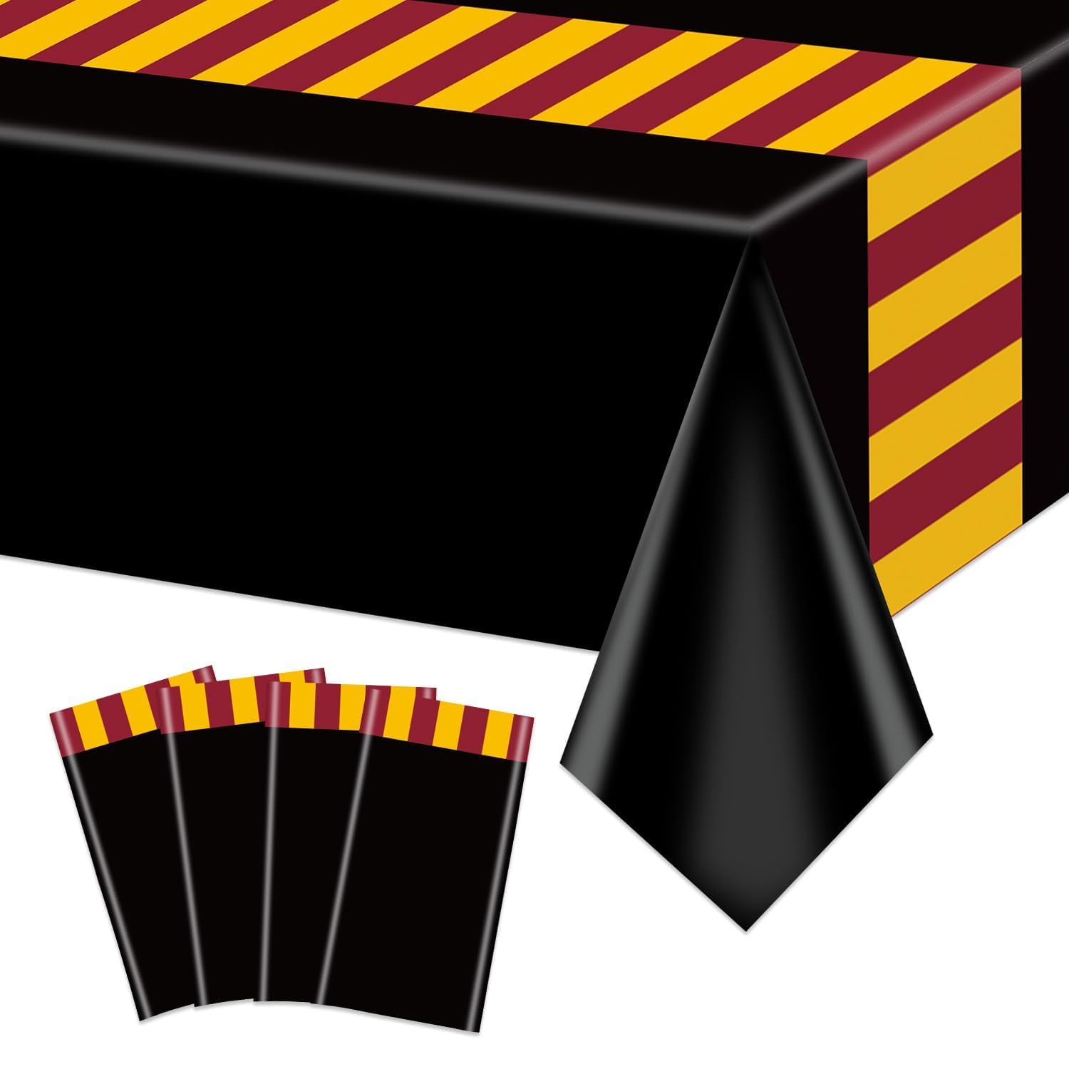AJINXIN 4 Pcs Wizard Tablecloths Red Yellow Striped Table Cover Black Tablecloths For Party Supplies for Magic Party Halloween Birthday Party, 130 x 220 cm