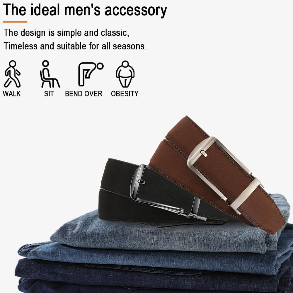 DOOPAI Men's Ratchet Leather Belts, 2 Pack, 1 3/8" Wide, Business Casual