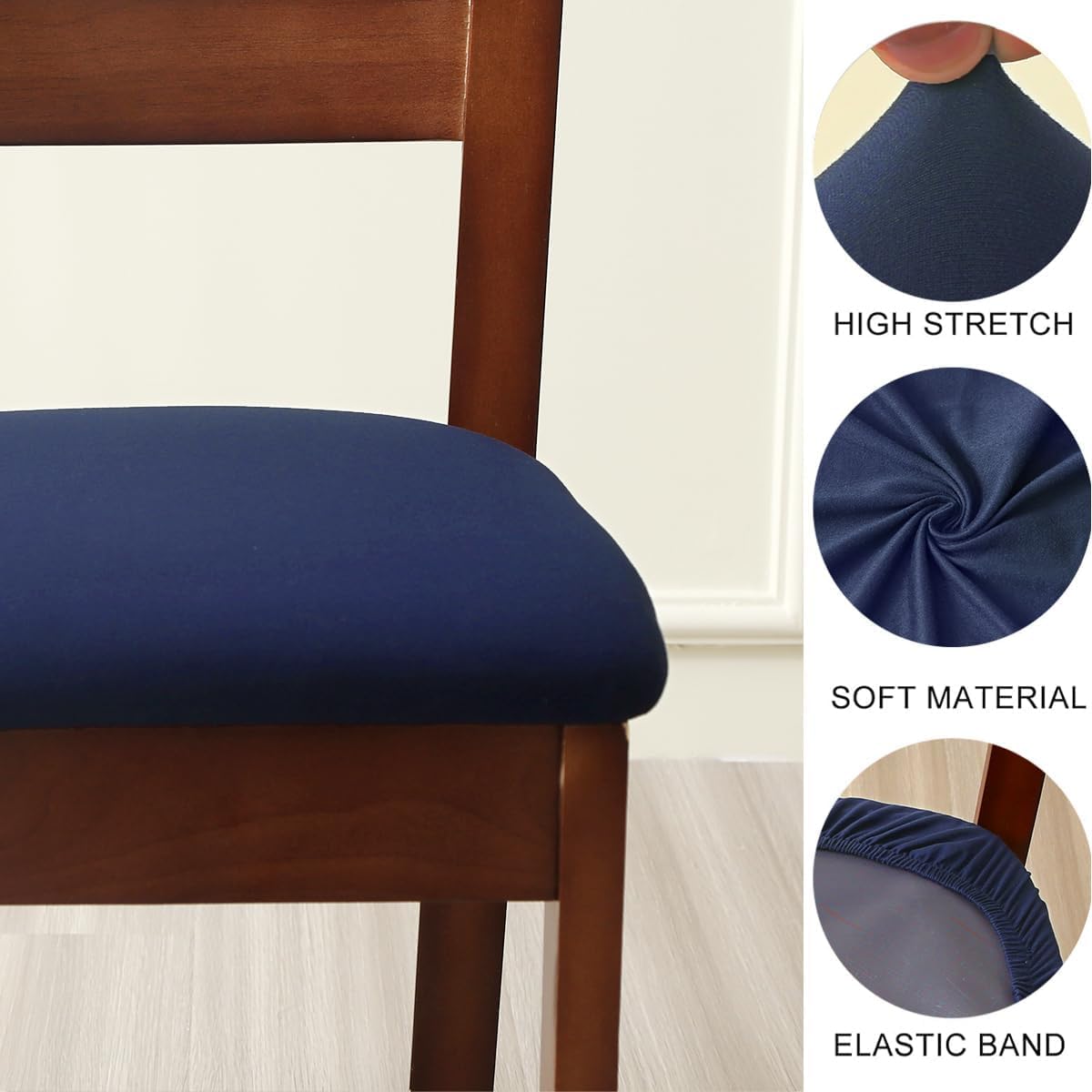 ZHILING Stretch navy blue Chair Seat Covers for Dining Room Set of 4 - Image 4