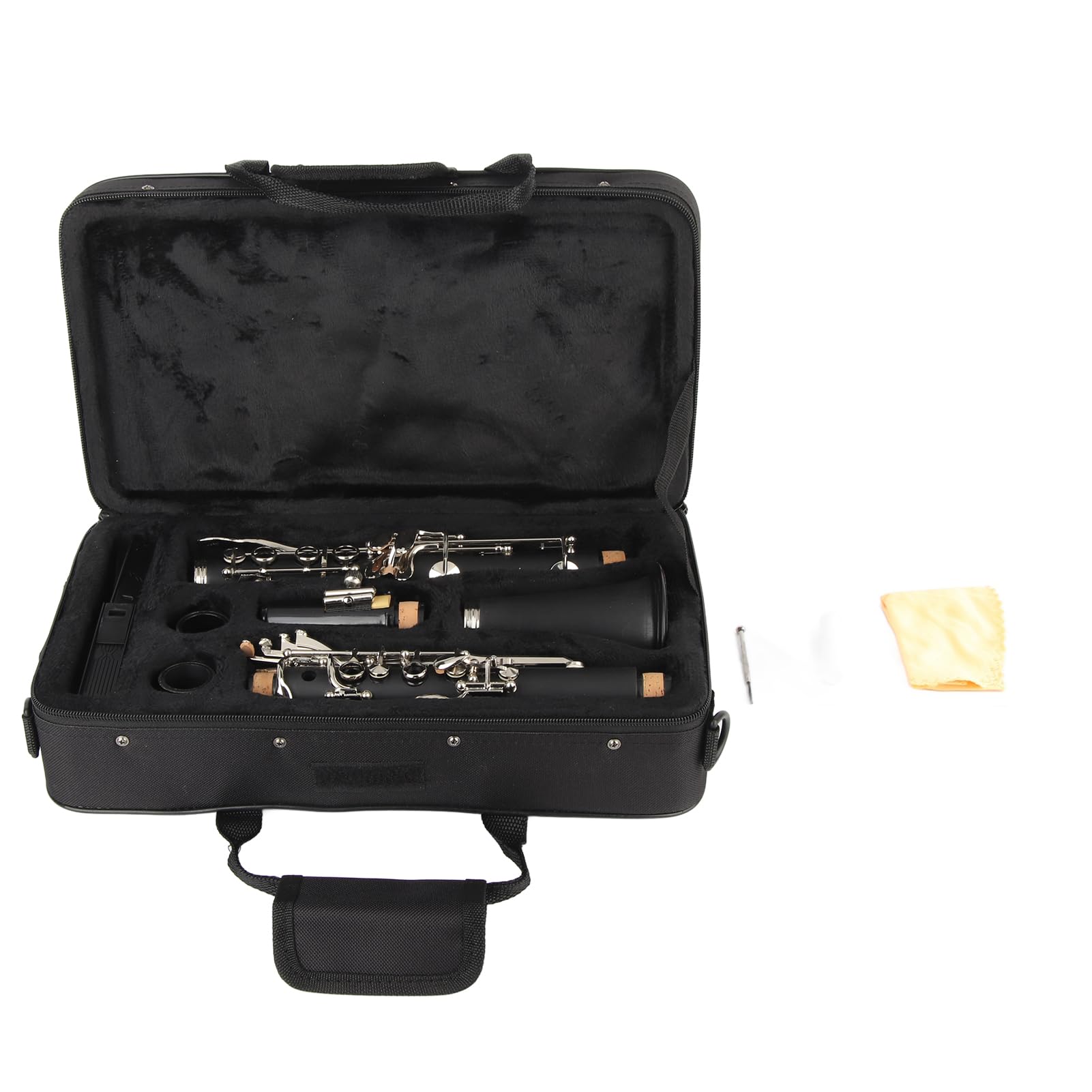 Ensemble de Clarinette Sib à 17 Touches, Clarinette Sib en Bois avec Chiffon de Nettoyage, Coffret de Tournevis à Roseaux pour Instrument de Musique Débutant (Noir