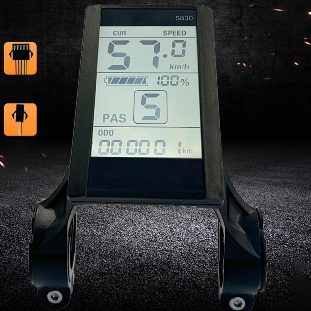 JN LCD-S830 Écran LCD pour vélo électrique, compteur de vitesse de vélo, compteur kilométrique SM E-Bike 5 broches 24 V 36 V 48 V