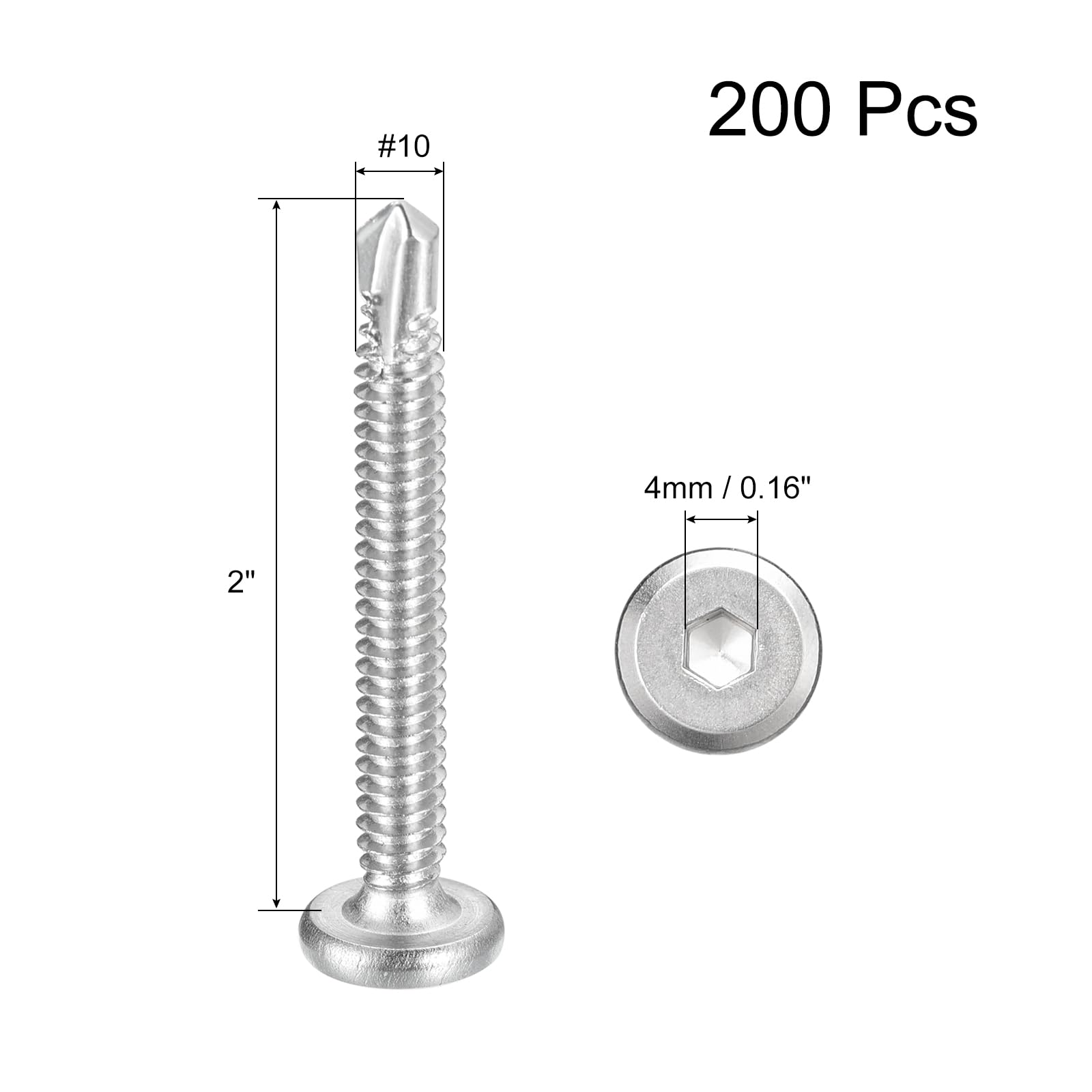 QUARKZMAN 200Pcs Tornillos Autorroscantes De Cabeza Plana #12 x 2" Plateado