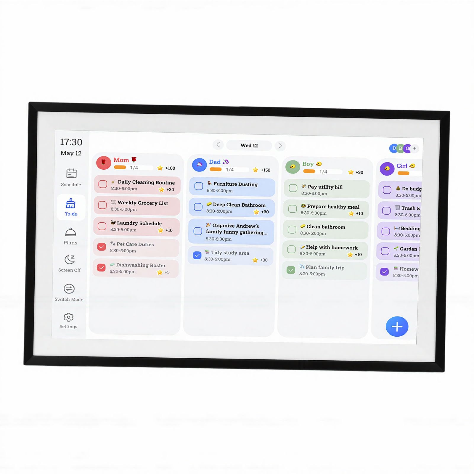Digitaler Kalender 15,6 Zoll, Intelligente Aufgabentabelle mit Touchscreen, WLAN-Familienplaner, Synchronisierung von Kalender für Zuhause, Büro (EU-Stecker)