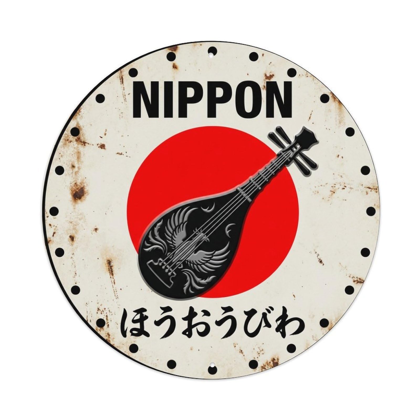 Galvaxio Style Phoenix Biwa Nippon Mythical Bird Aged Metal Tin Sign