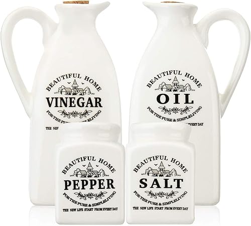 SIAM´S - Juego de saleros y pimenteros, dispensador de aceite y vinagre, saleros para cocina, saleros para cocina, saleros y pimenteros de cerámica,