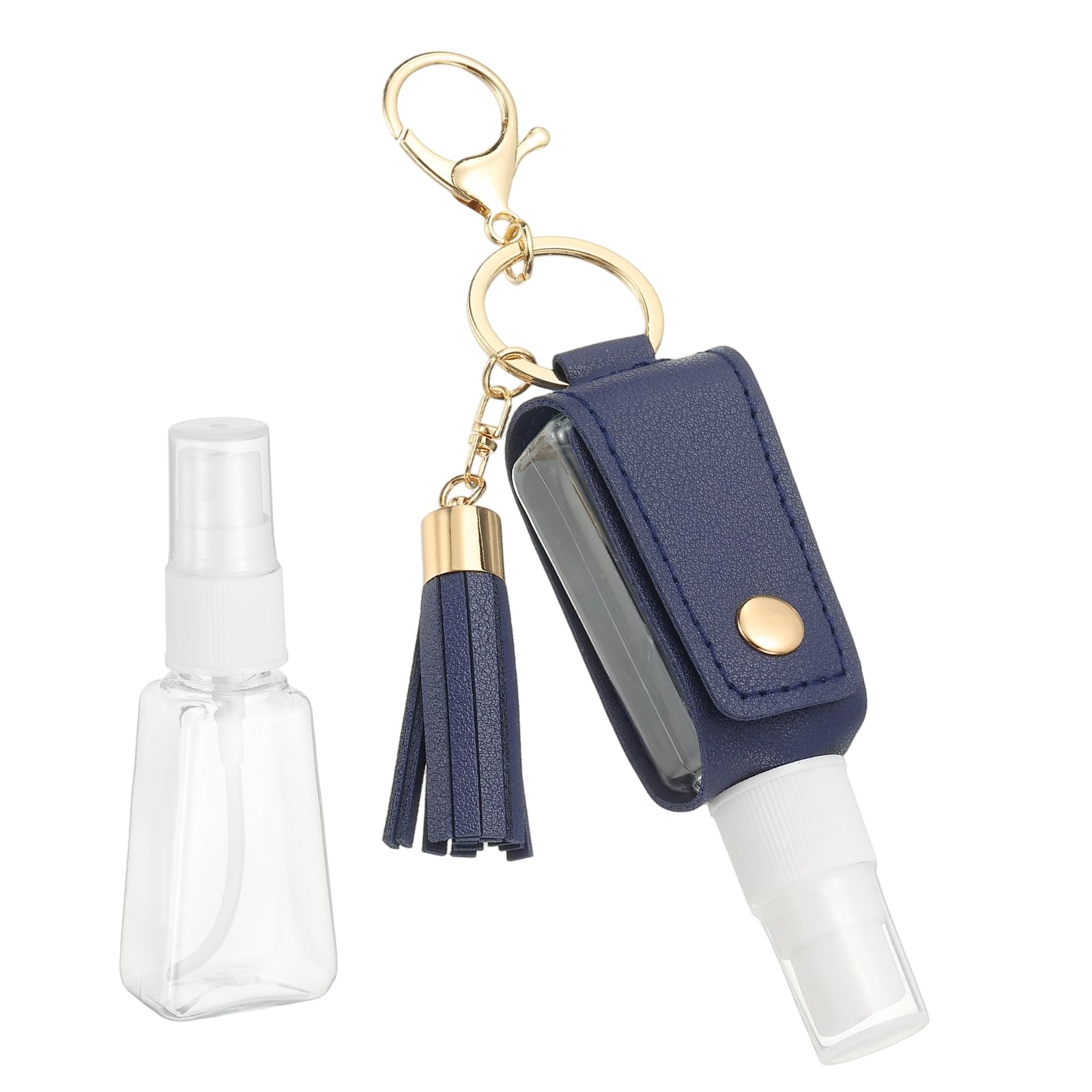 sourcing map Travel Empty Spray Bottles with Leather Bag Holders, 30ml Refillable Leakproof Bottle Travel Size, Portable Hand Soap Containers for Cosmetic Perfume Air Freshener,Dark Blue
