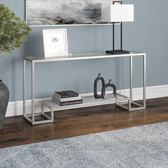 HOMETASTE Modern Long Narrow Metal Console Table - Extra Slim Sofa Table for Hallway or Behind Couch - Stylish and Functional Furniture - Sleek Narrow Sofa Side Table (Silver)