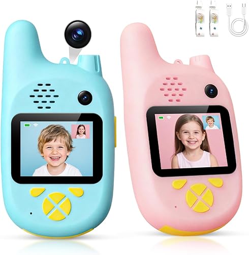 Walkie Talkies de video para niños con cámaras delantera y trasera, videollamada en tiempo real, chat de voz, mensajes de fotos y emojis,
