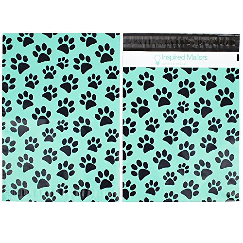 Image of Inspired Mailers - Poly Mailers 10x13-100 Pack - Aqua Paw Prints - Shipping Bags for Clothing - Large Mailing Envelopes - Shipping Envelopes - Mailers Poly Bags 10x13