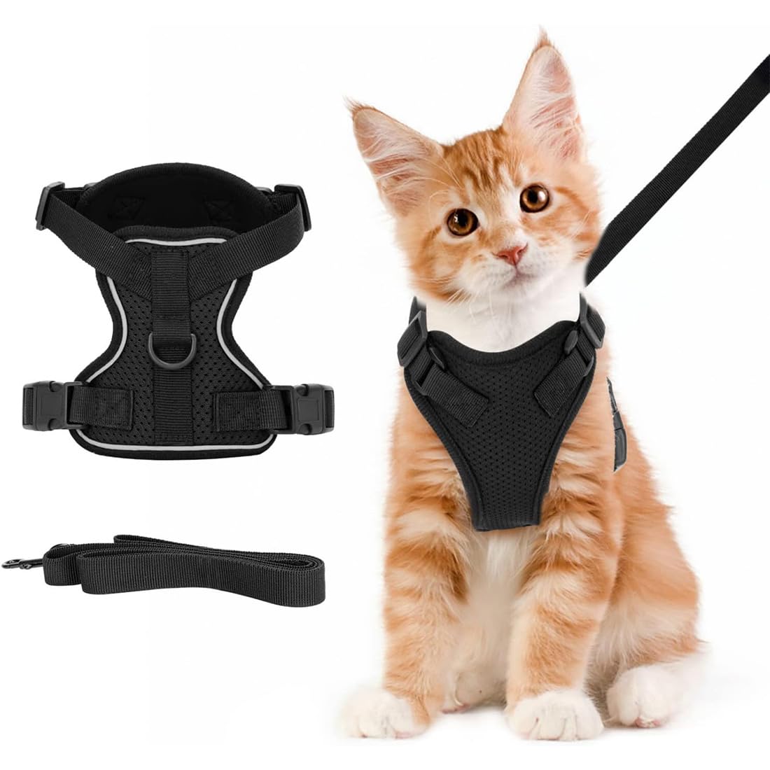 Cat Harness with Leash Car Leash Cat Harness Small Dogs Adjustable Breathable Knitted Fabric Dog Harness (XS, Black)