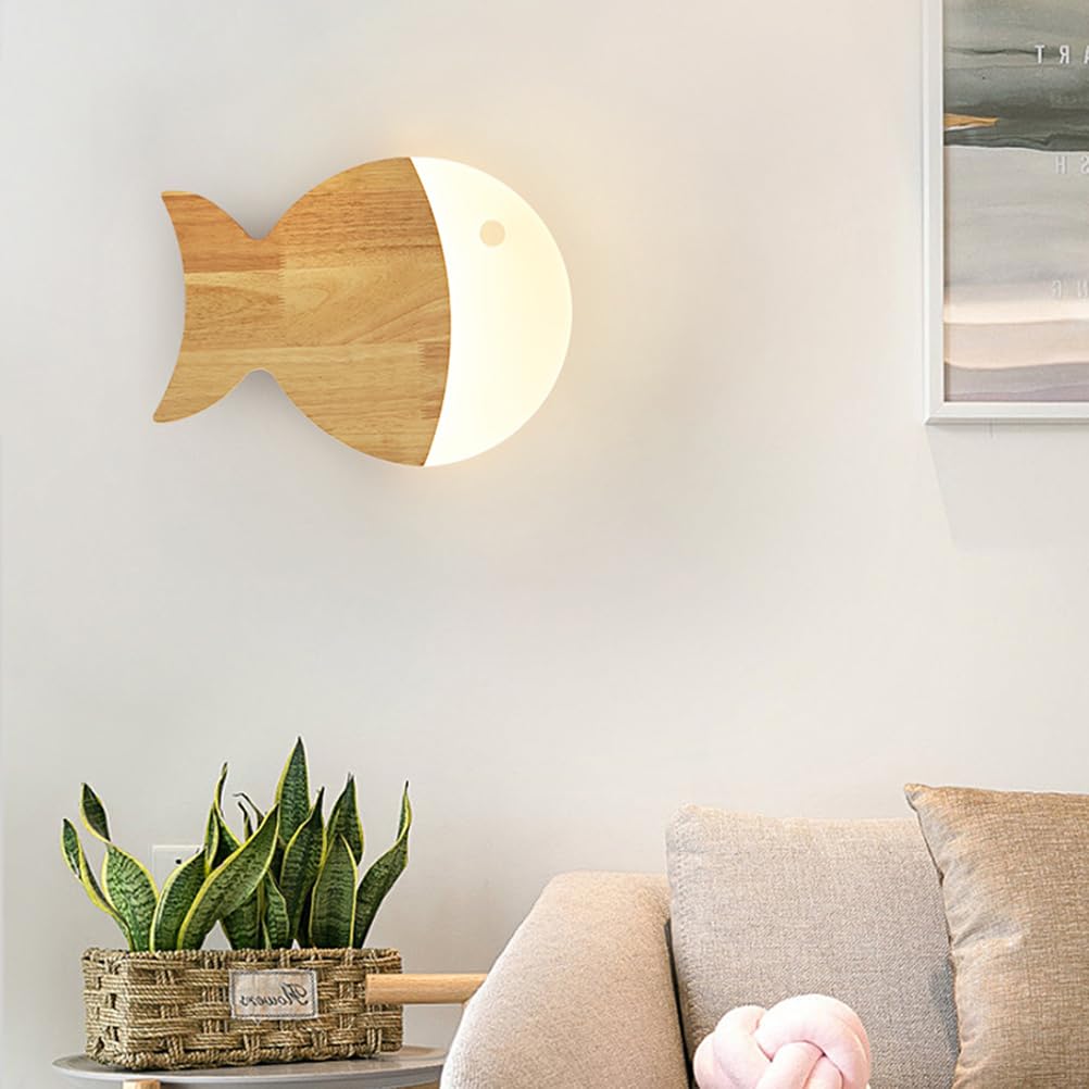 Lampa ścienna LED w kształcie ryby dla dzieci drewniana lampa ścienna do pokoju dziecięcego lampka nocna kreatywna lampka nocna ciepłe światło lampa dziecięca oświetlenie ścienne do sypialni,28cm