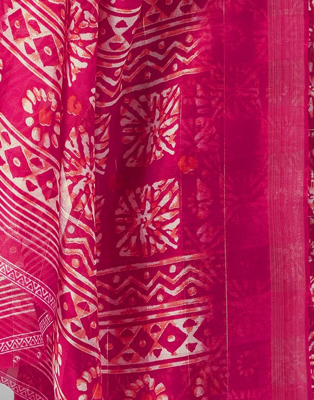 Image of SIRIL Women's Cotton Blend Saree | Printed Saree With Unstitched Blouse Piece