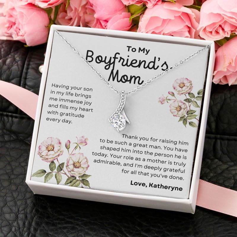 Boyfriend's Mom Necklace Message Card Box Alluring Standard - Having Your Son In My Life - Meaningful Birthday for Soon to be Mother In Law