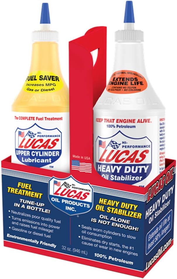 Lucas Oil Combo Pack - Heavy Duty Oil Stabilizer (32 oz.) and Upper Cylinder Lubricant Fuel System Treatment (32 oz.)โฆ